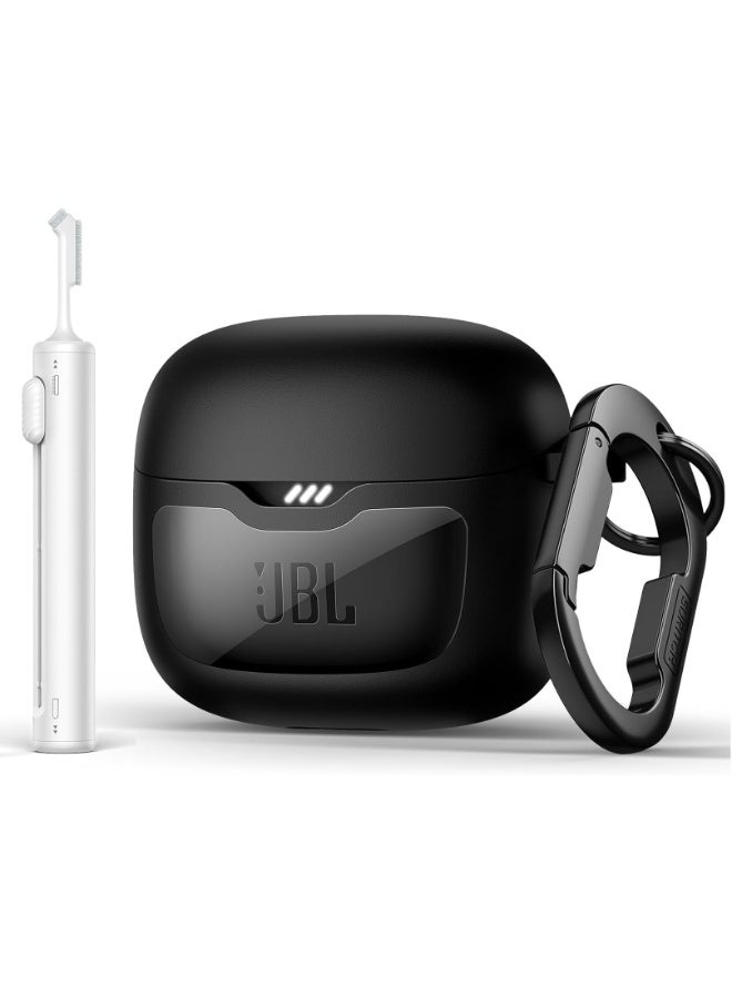 for JBL Tune Flex 2 / JBL Tune Flex Earbuds Case, Shockproof Magnetic Cover, Rugged Bumper Case with Carabiner  Cleaning Kit  Removal Tool, Black - Image 1